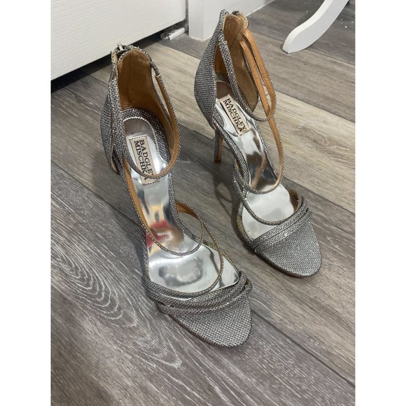 Badgley Mischka Sparkly Silver Strappy Sandal Heel Size 10 - Picture 2 of 8